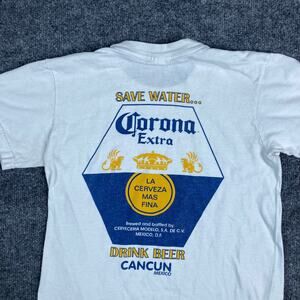 Corona Extra Cancun Youth T-Shirt White Save Water Drink Beer Graphic Tee Mexico